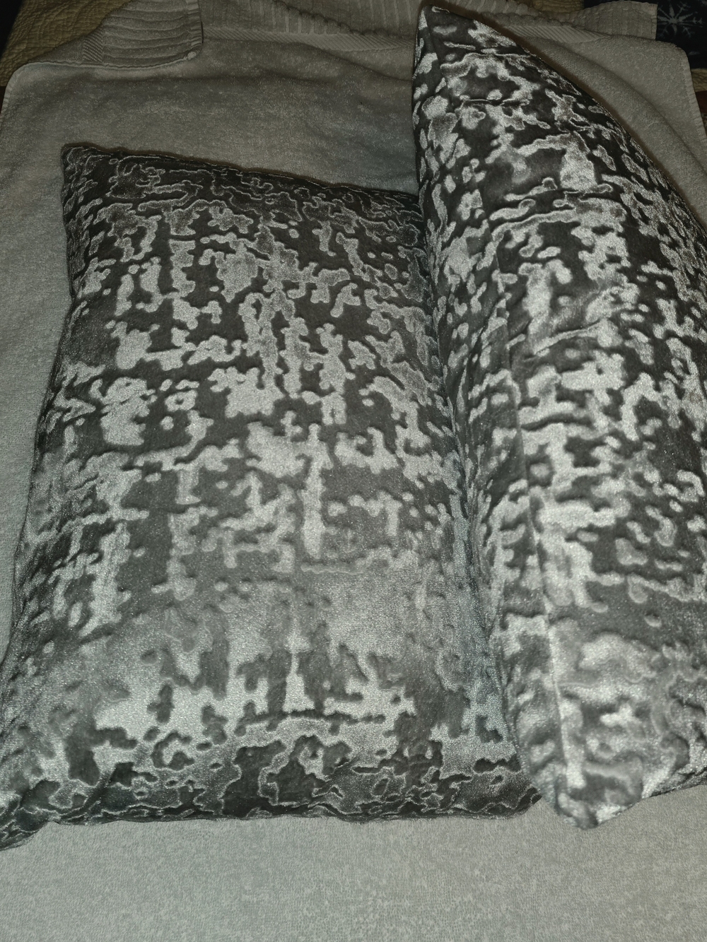 2-Silver Velvet Decorative Pillow Set
